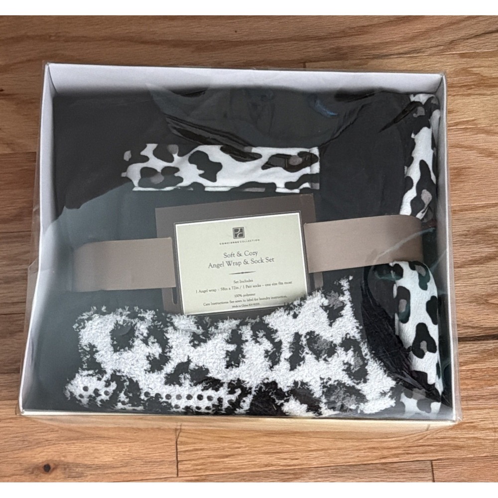 Soft Cozy Angel Wrap Sock Set Leopard‎ Print Coquette Cottagecore Spa Gift Set